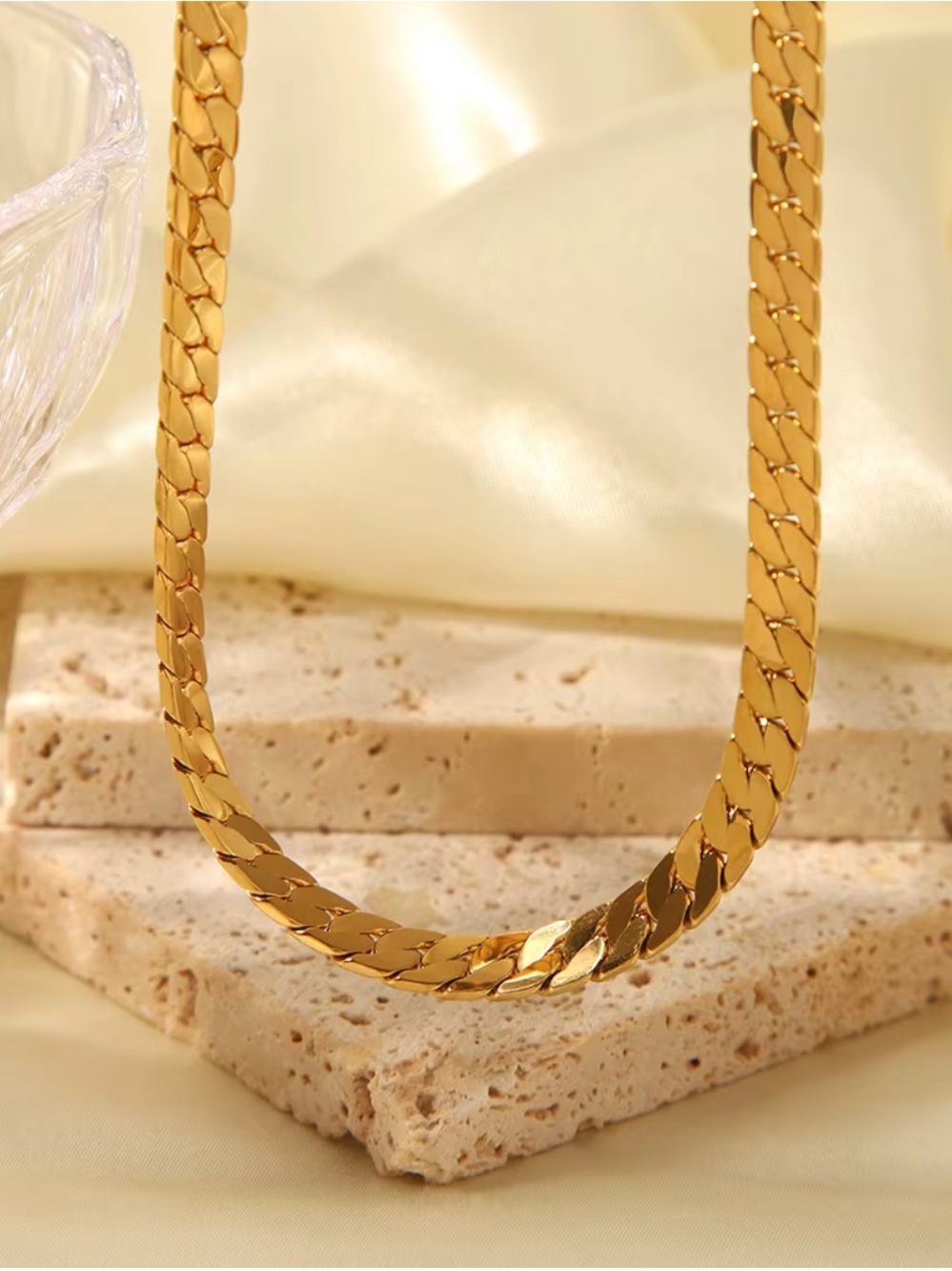 Classic 18K Gold Plated Stainless Steel Waterproof Women's Herringbone Necklace